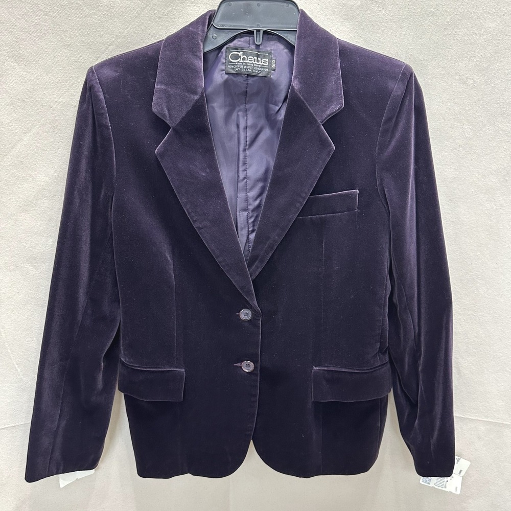 Vtg NOS Chaus Whimsy Victorian Purple Velvet Blazer Womens Sz 9/10 Cotton Blend